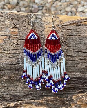 4th of July, Patriotic American Flag, Red, White & Blue, Native Am Style, Dangle